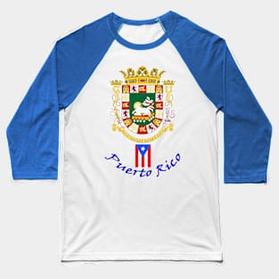 Coat of Arms of Puerto Rico- Blue lettering Baseball T-Shirt